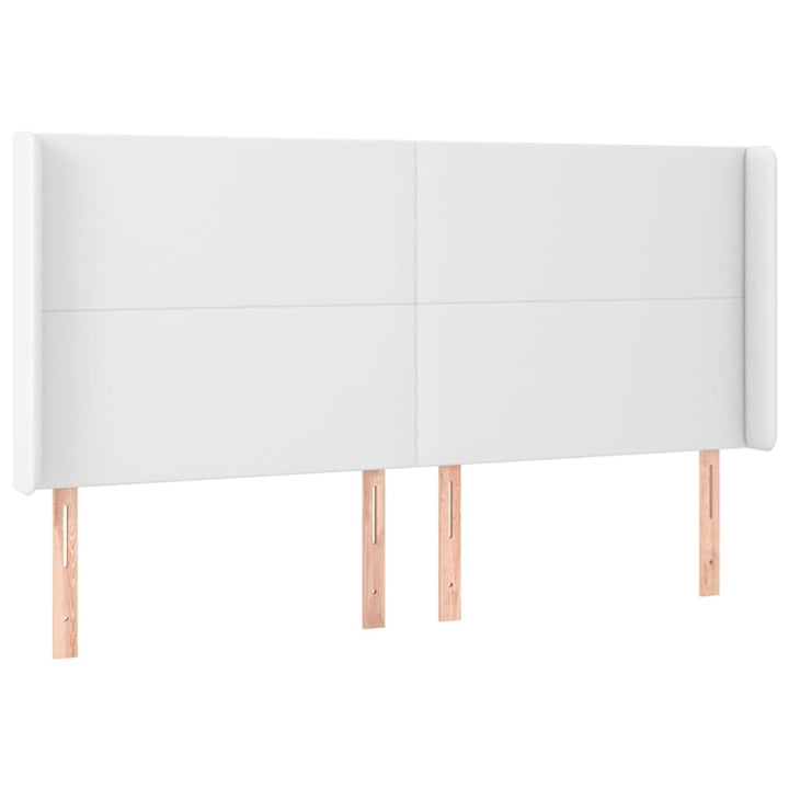 sengegavl med kanter 163x23x118/128 cm kunstlæder hvid