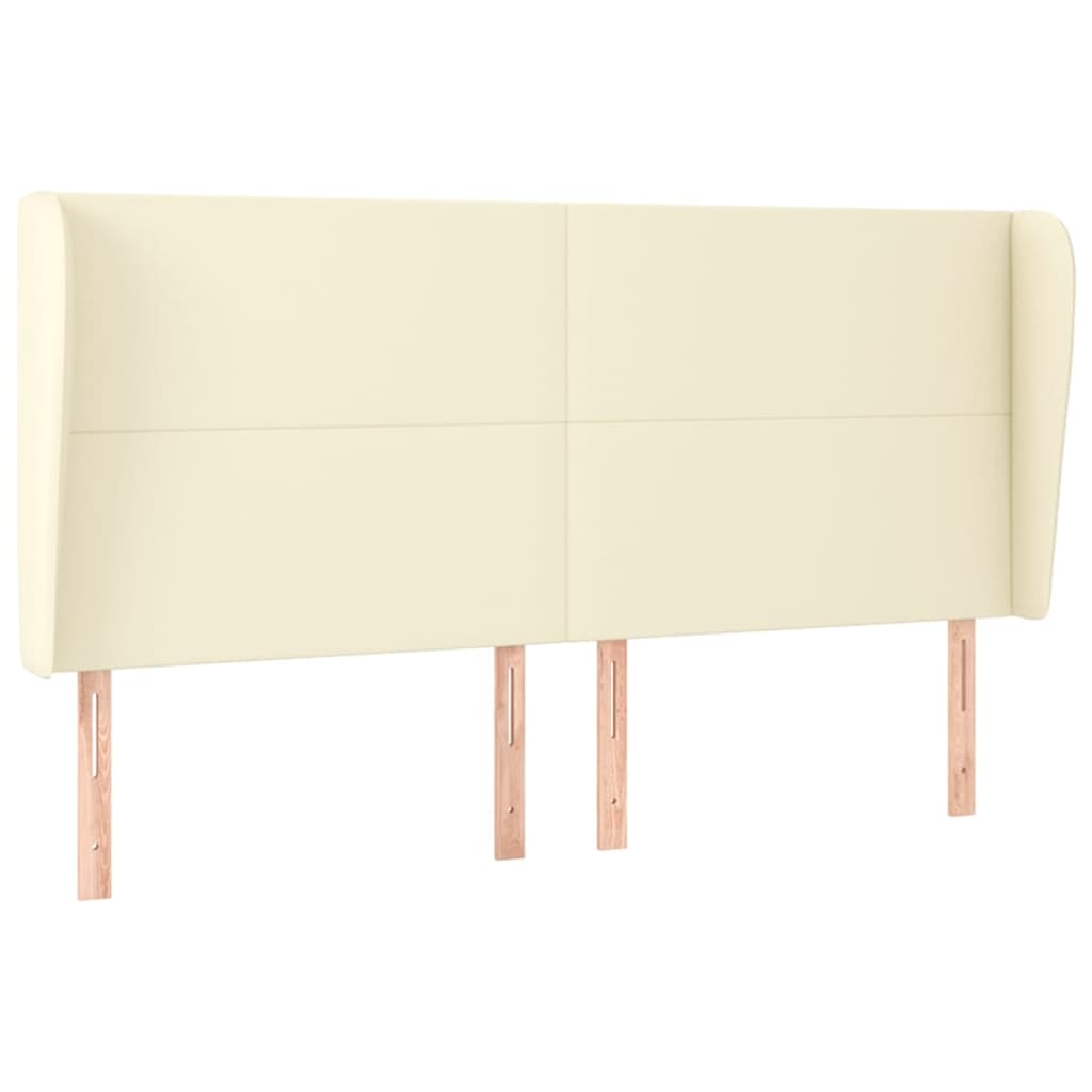 sengegavl med kanter 163x23x118/128 cm kunstlæder cremefarvet