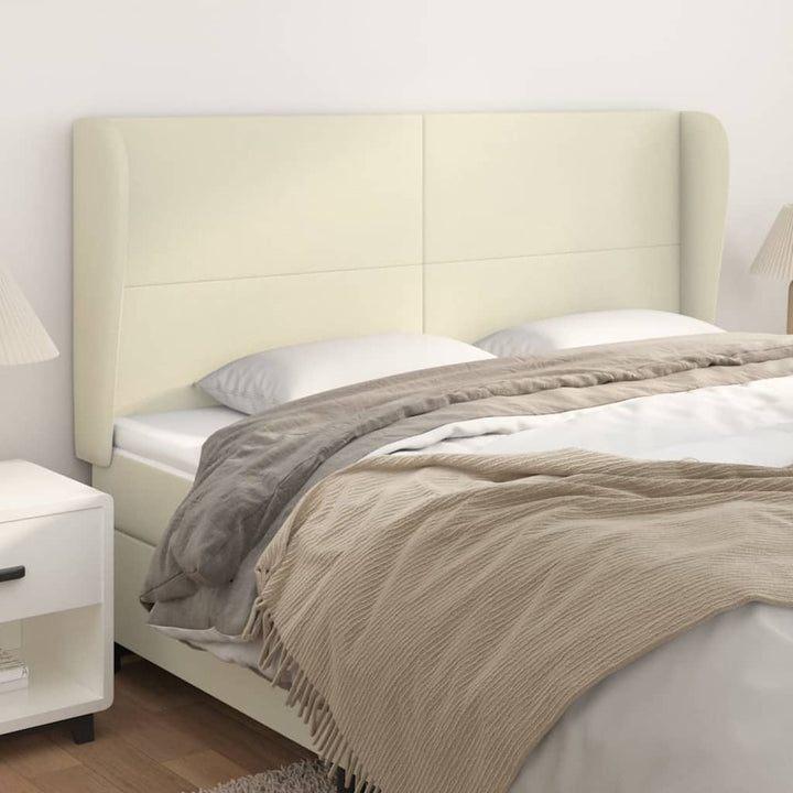 sengegavl med kanter 163x23x118/128 cm kunstlæder cremefarvet