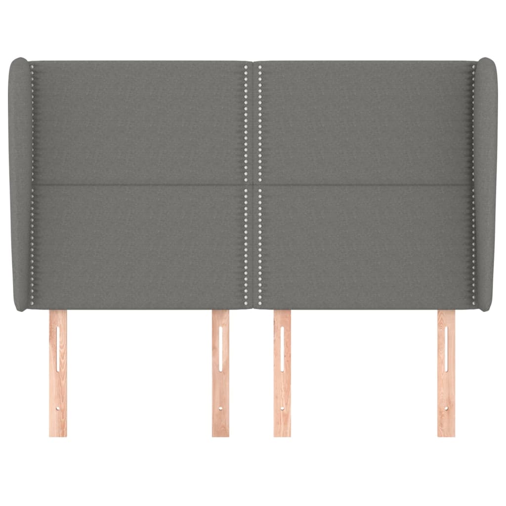 sengegavl med kanter 147x23x118/128 cm stof mørkegrå