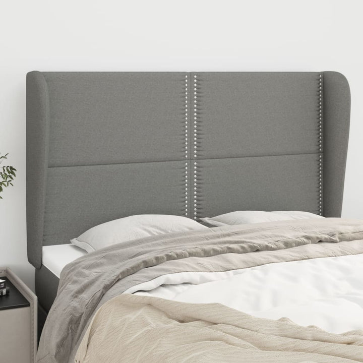 sengegavl med kanter 147x23x118/128 cm stof mørkegrå