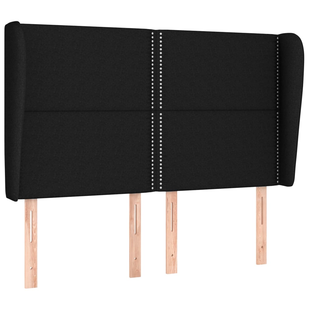 sengegavl med kanter 147x23x118/128 cm stof sort