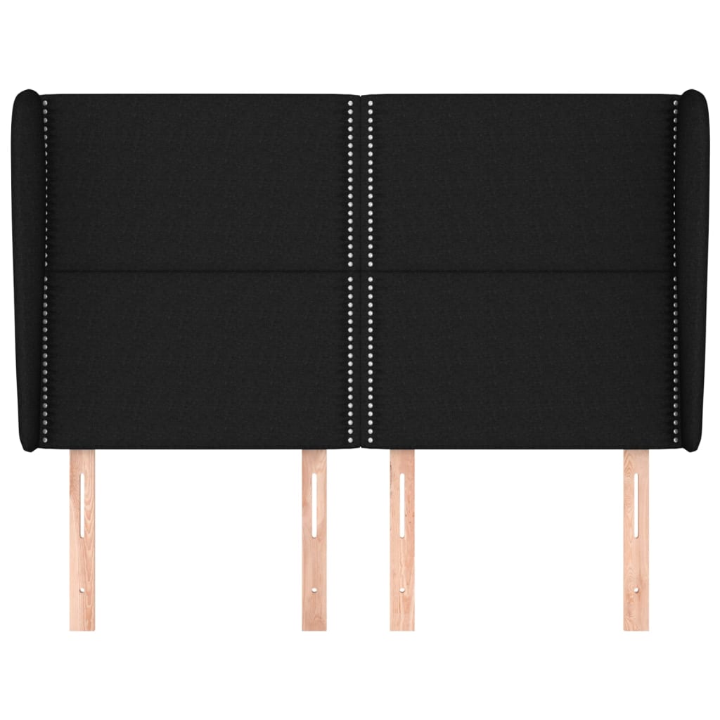 sengegavl med kanter 147x23x118/128 cm stof sort