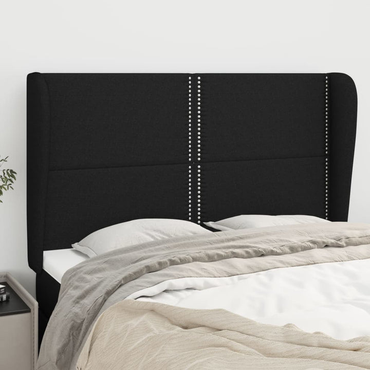 sengegavl med kanter 147x23x118/128 cm stof sort
