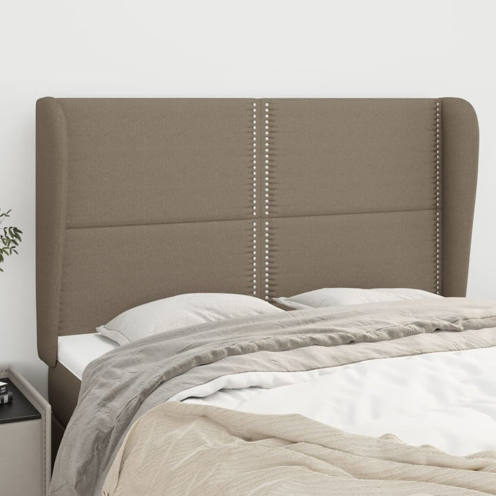 sengegavl med kanter 147x23x118/128 cm stof gråbrun