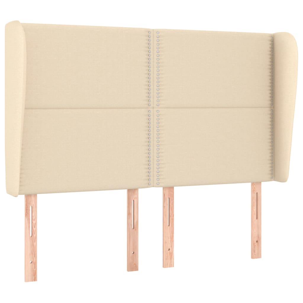 sengegavl med kanter 147x23x118/128 cm stof cremefarvet