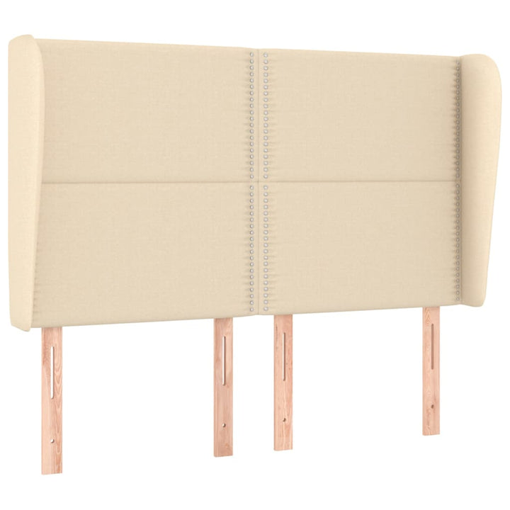sengegavl med kanter 147x23x118/128 cm stof cremefarvet