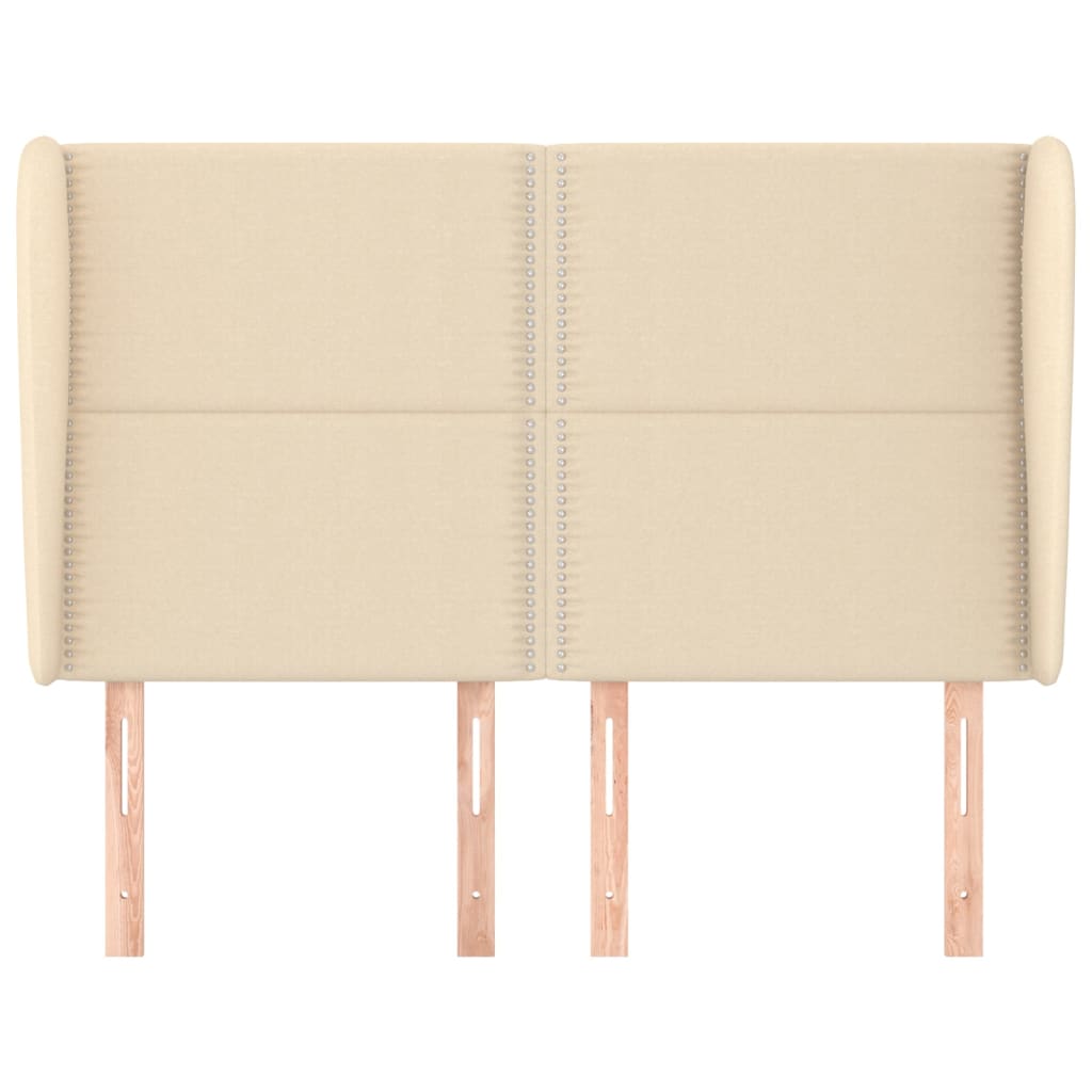 sengegavl med kanter 147x23x118/128 cm stof cremefarvet