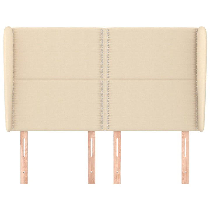 sengegavl med kanter 147x23x118/128 cm stof cremefarvet