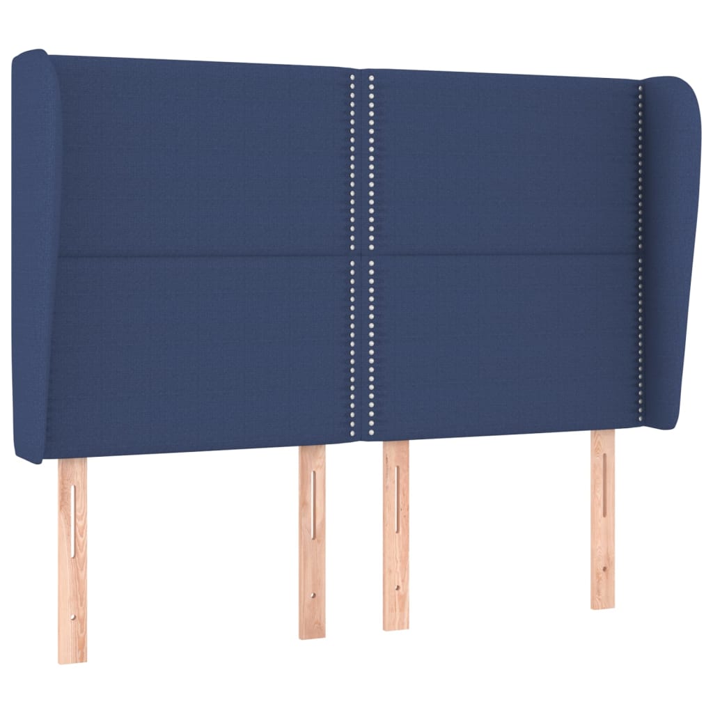 sengegavl med kanter 147x23x118/128 cm stof blå