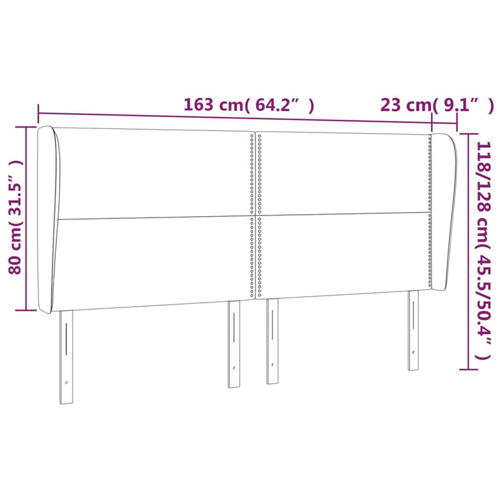 sengegavl med kanter 163x23x118/128 cm stof sort