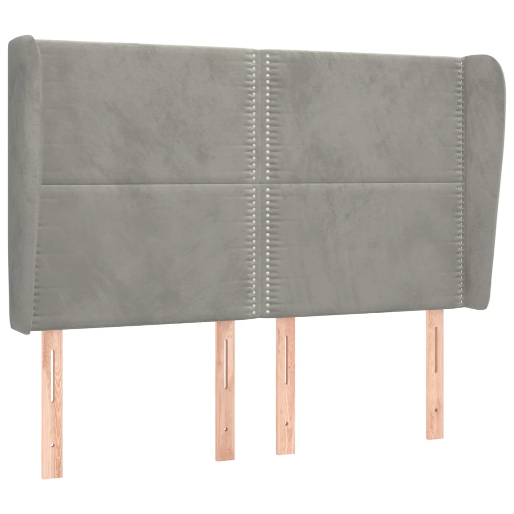sengegavl med kanter 147x23x118/128 cm fløjl lysegrå