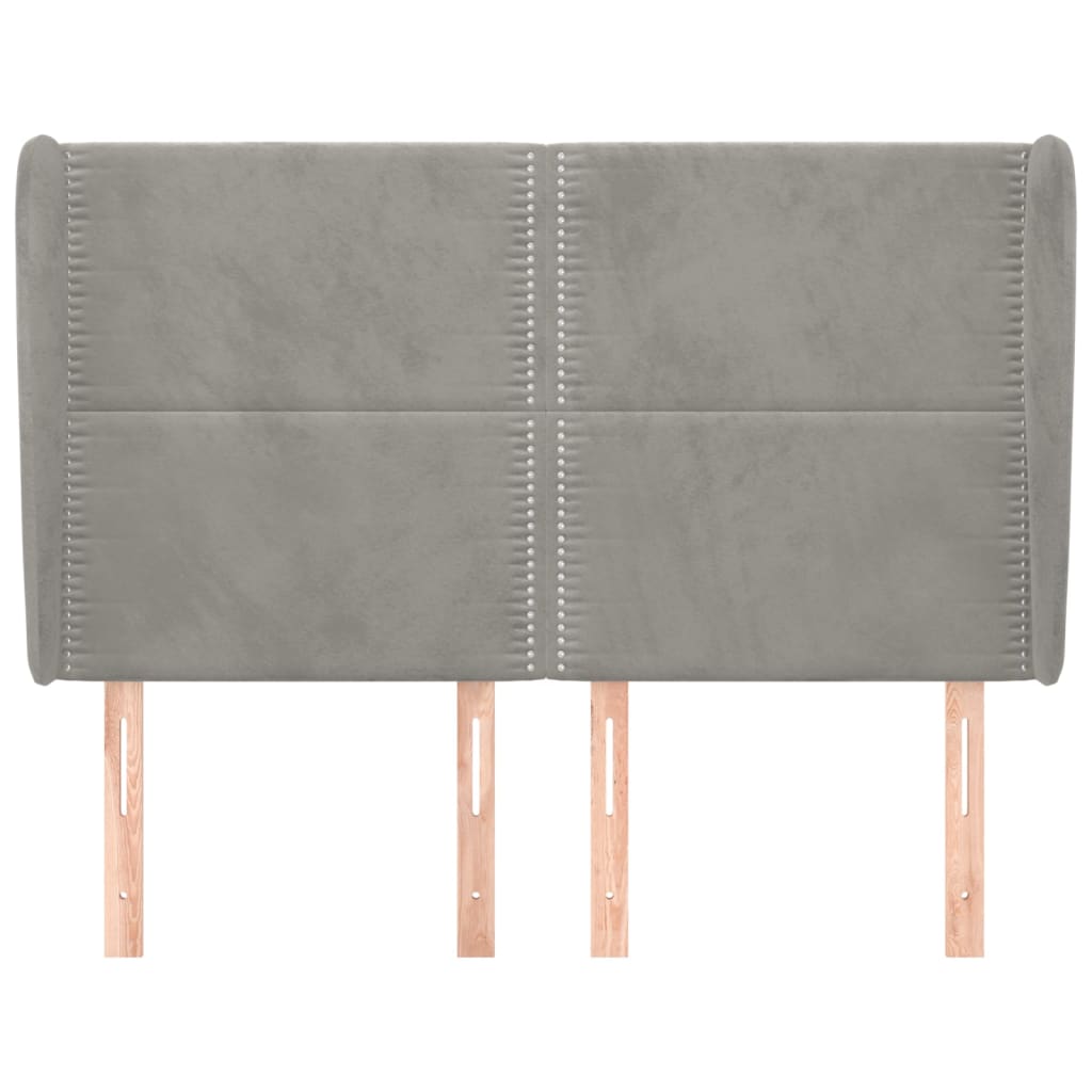 sengegavl med kanter 147x23x118/128 cm fløjl lysegrå