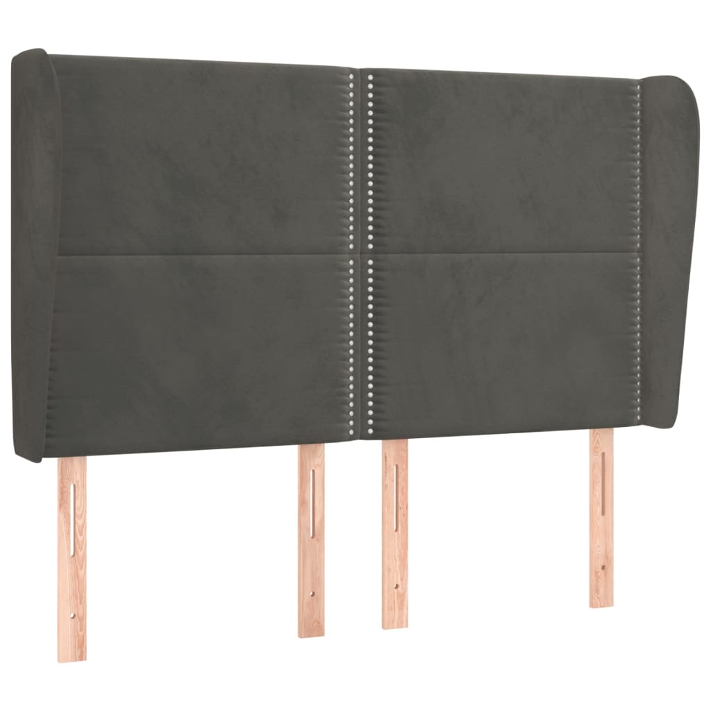 sengegavl med kanter 147x23x118/128 cm fløjl mørkegrå