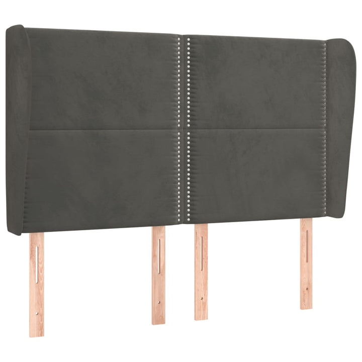 sengegavl med kanter 147x23x118/128 cm fløjl mørkegrå