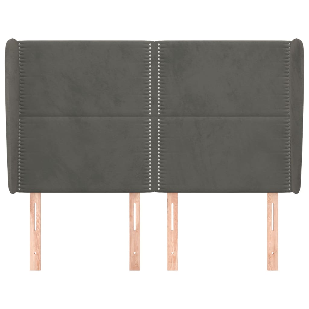sengegavl med kanter 147x23x118/128 cm fløjl mørkegrå
