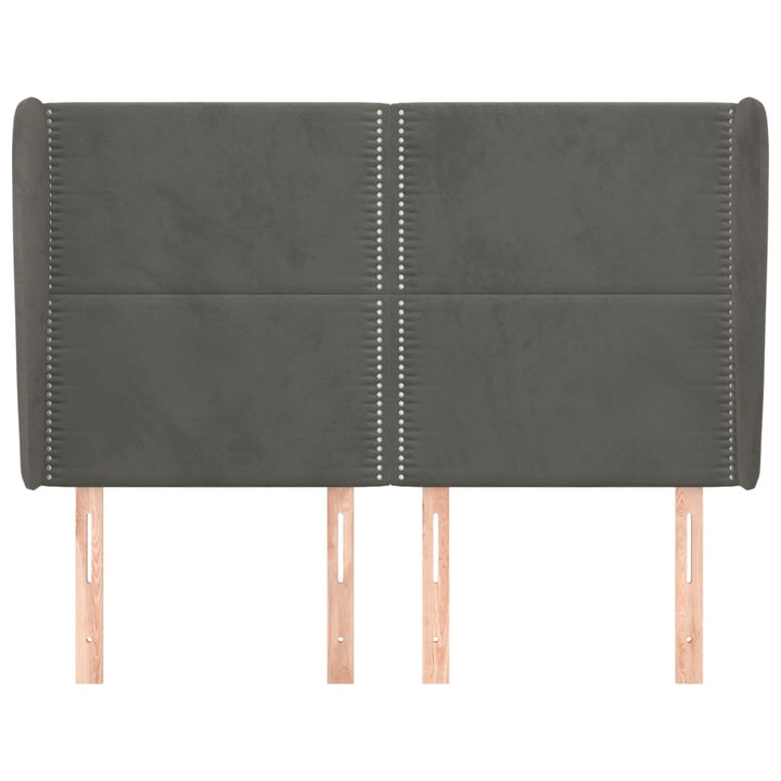 sengegavl med kanter 147x23x118/128 cm fløjl mørkegrå