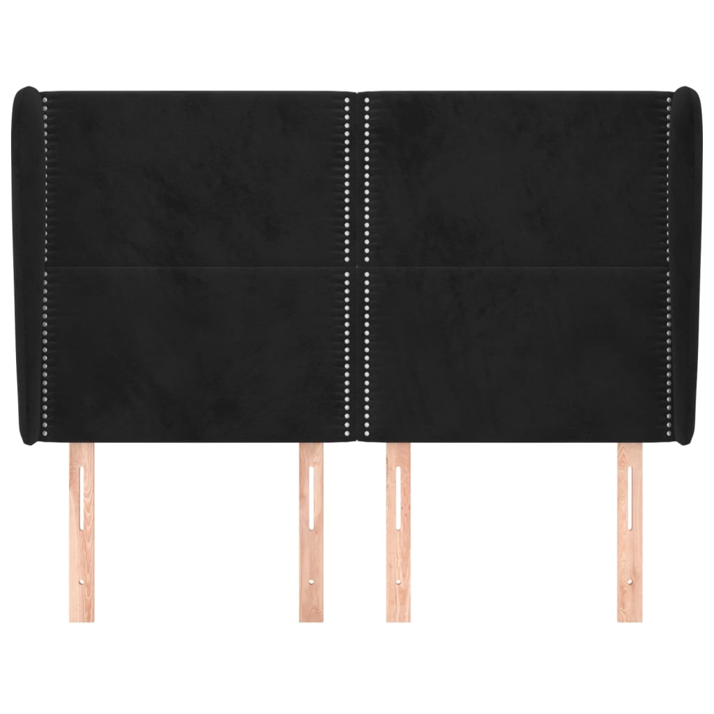 sengegavl med kanter 147x23x118/128 cm fløjl sort