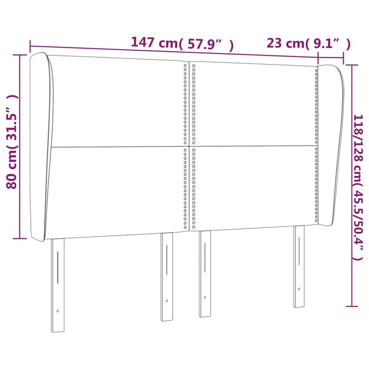 sengegavl med kanter 147x23x118/128 cm fløjl sort
