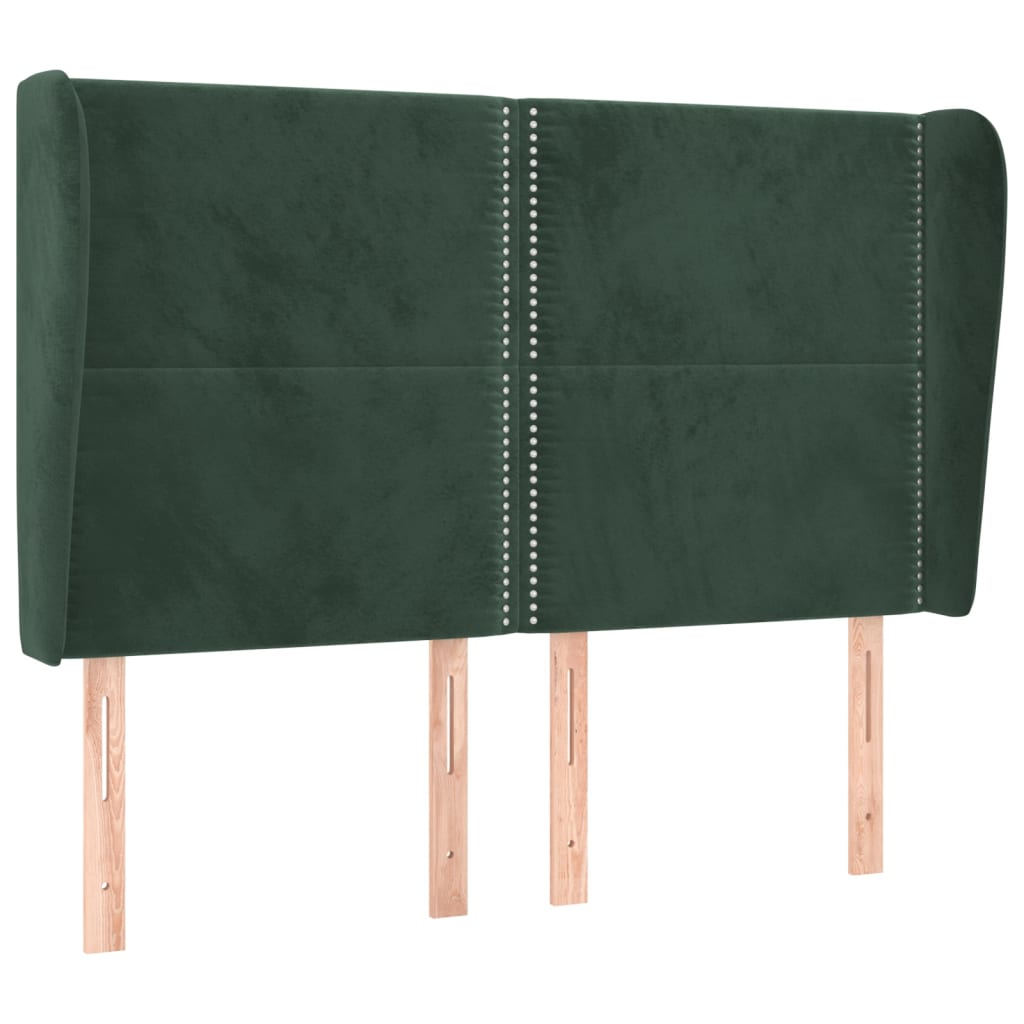 sengegavl med kanter 147x23x118/128 cm fløjl mørkegrøn