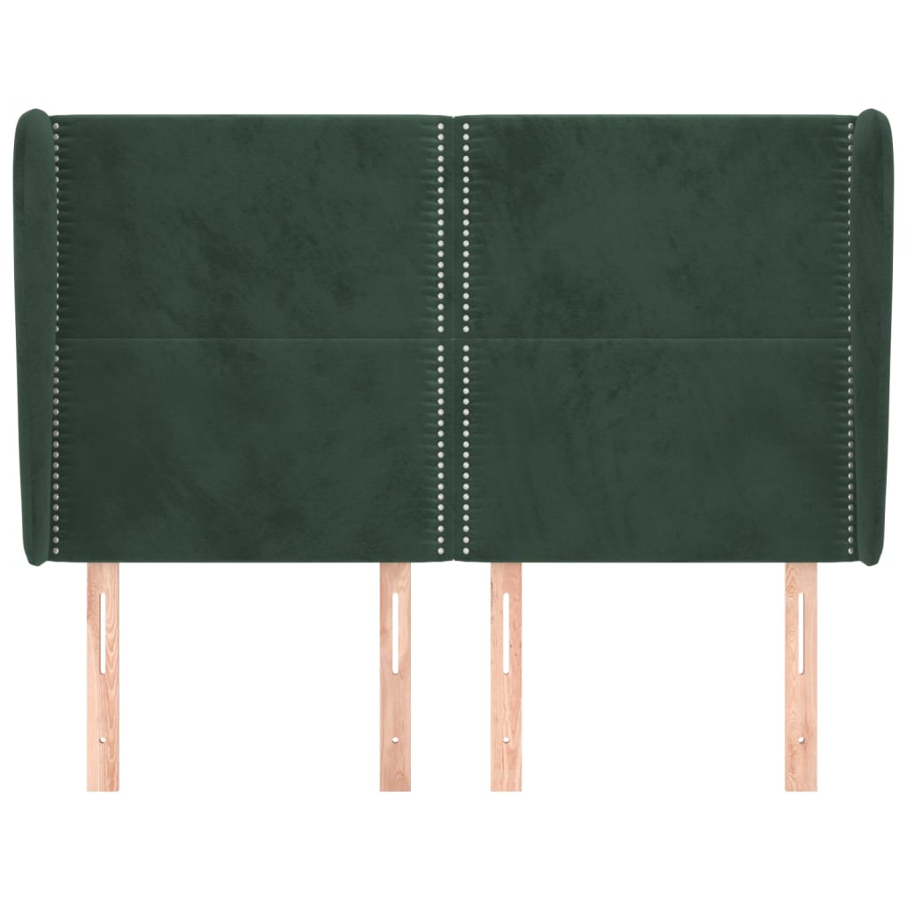 sengegavl med kanter 147x23x118/128 cm fløjl mørkegrøn