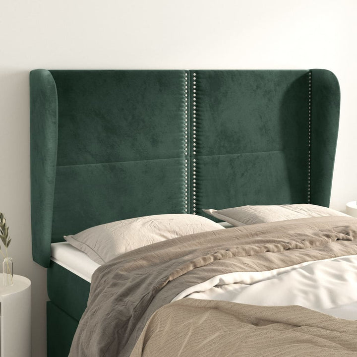 sengegavl med kanter 147x23x118/128 cm fløjl mørkegrøn