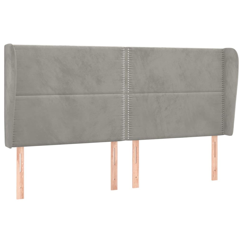 sengegavl med kanter 163x23x118/128 cm fløjl lysegrå