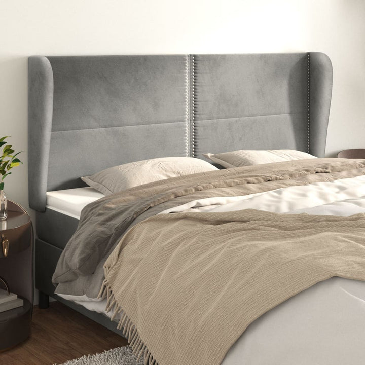 sengegavl med kanter 163x23x118/128 cm fløjl lysegrå