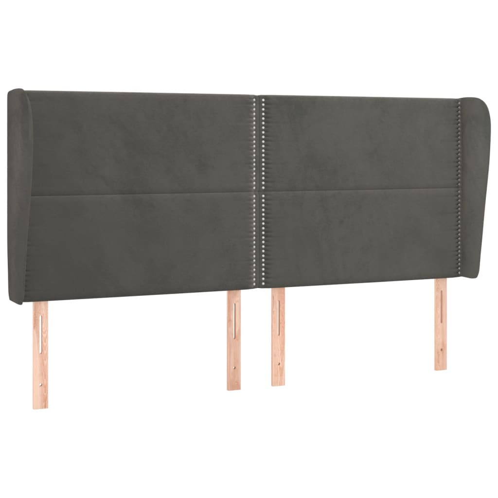 sengegavl med kanter 163x23x118/128 cm fløjl mørkegrå