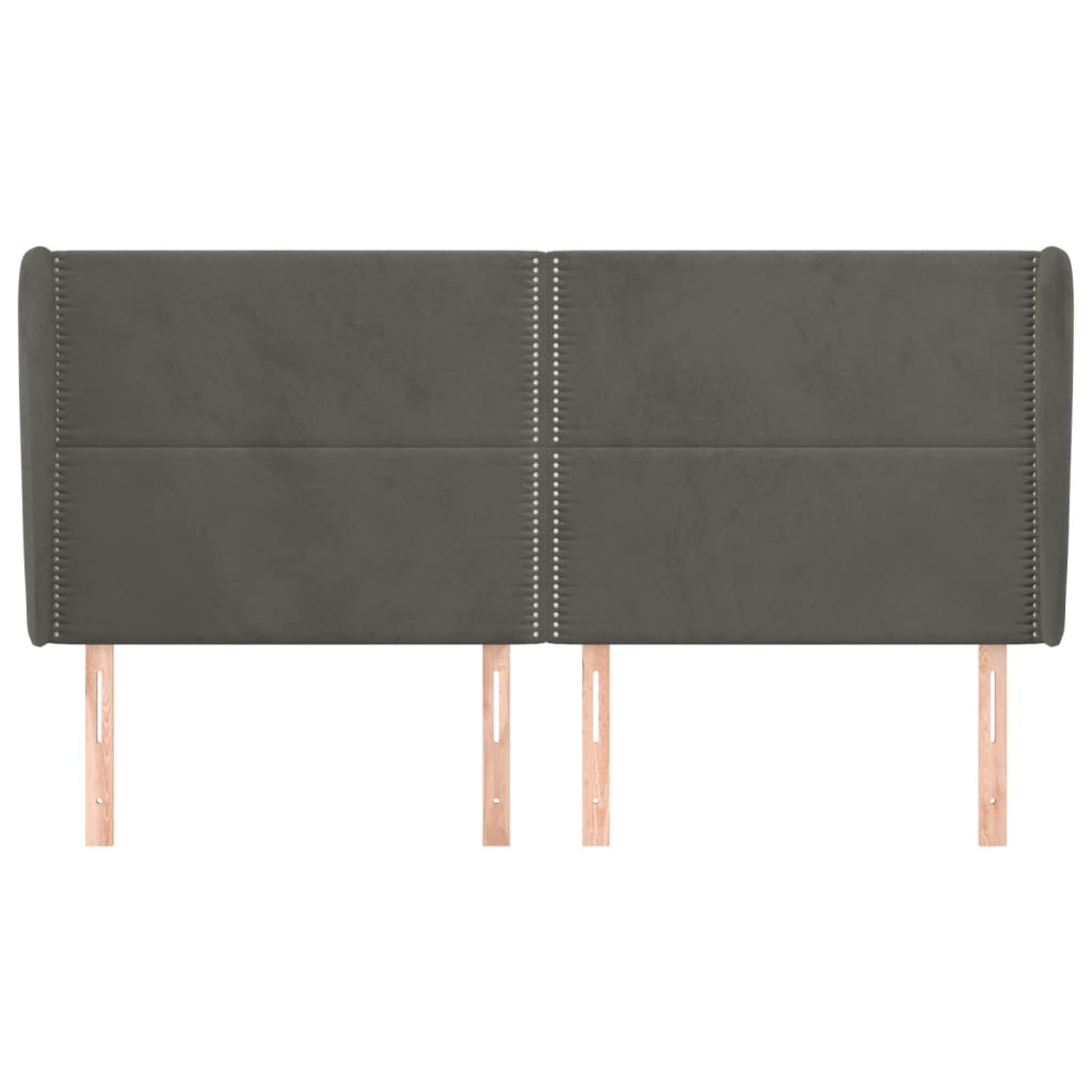 sengegavl med kanter 163x23x118/128 cm fløjl mørkegrå