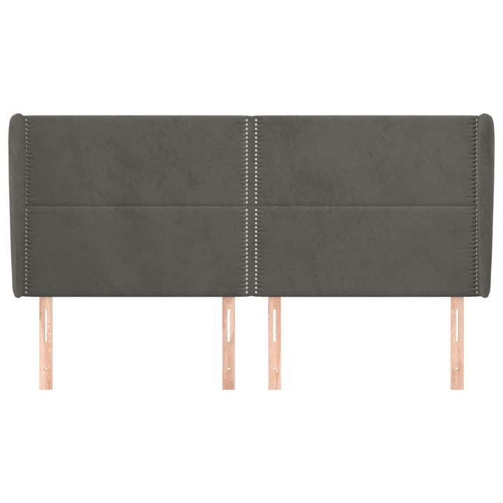 sengegavl med kanter 163x23x118/128 cm fløjl mørkegrå
