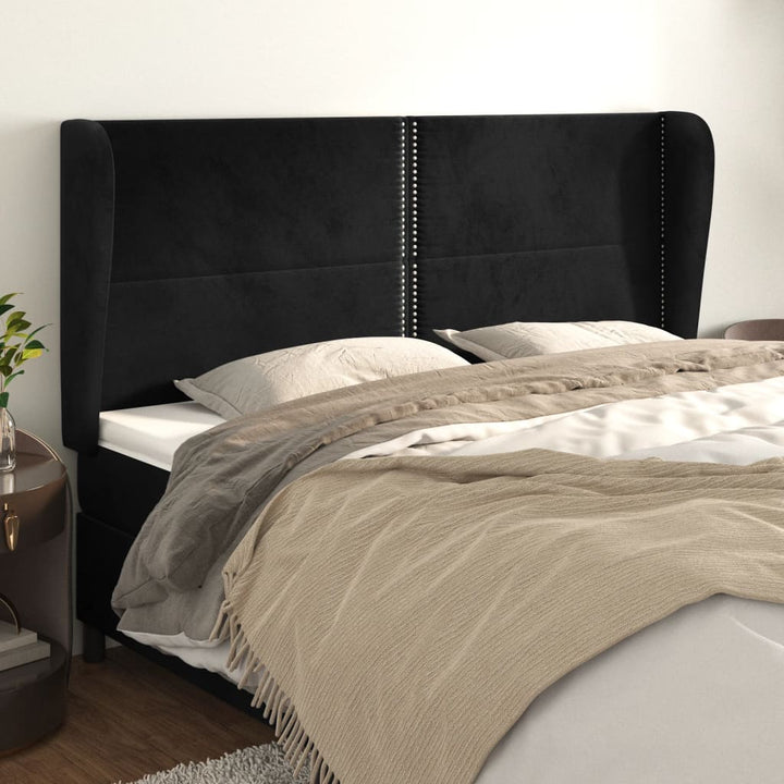 sengegavl med kanter 163x23x118/128 cm fløjl sort