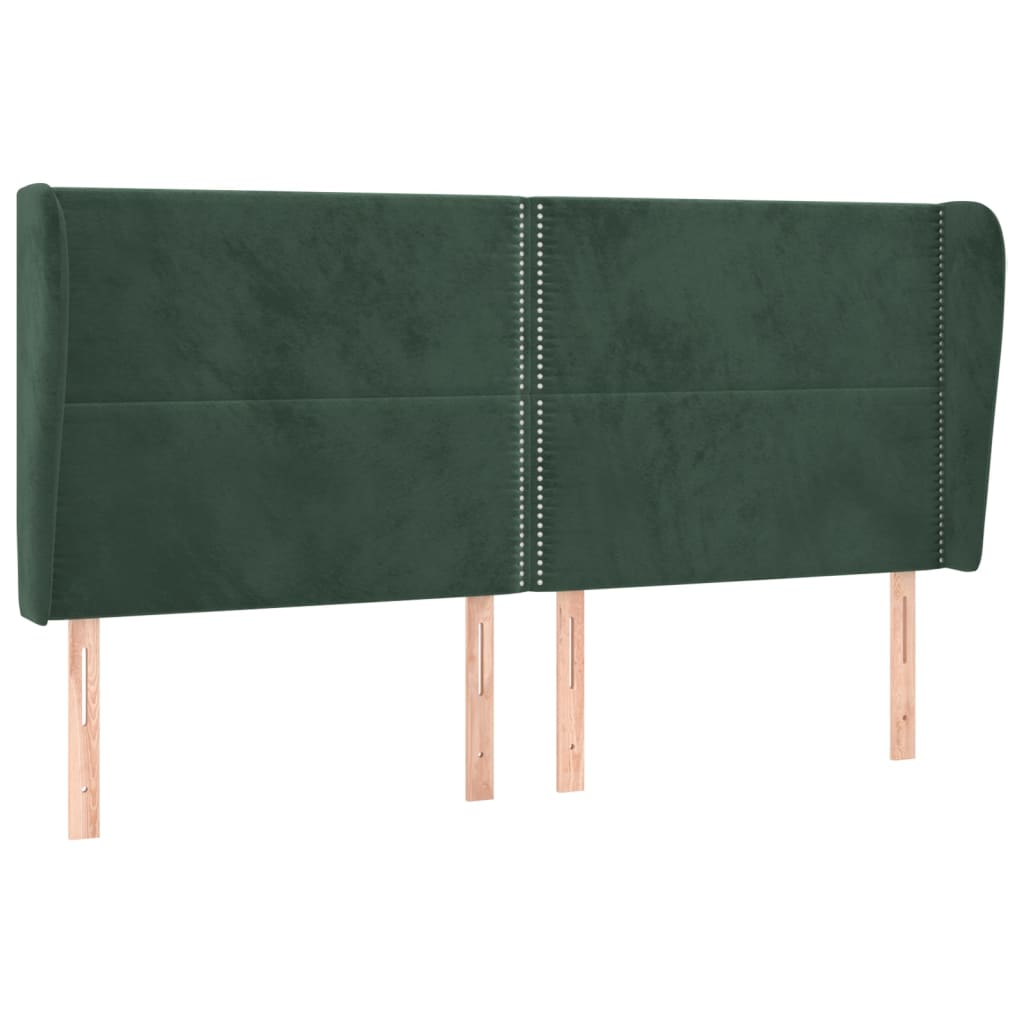 sengegavl med kanter 163x23x118/128 cm fløjl mørkegrøn