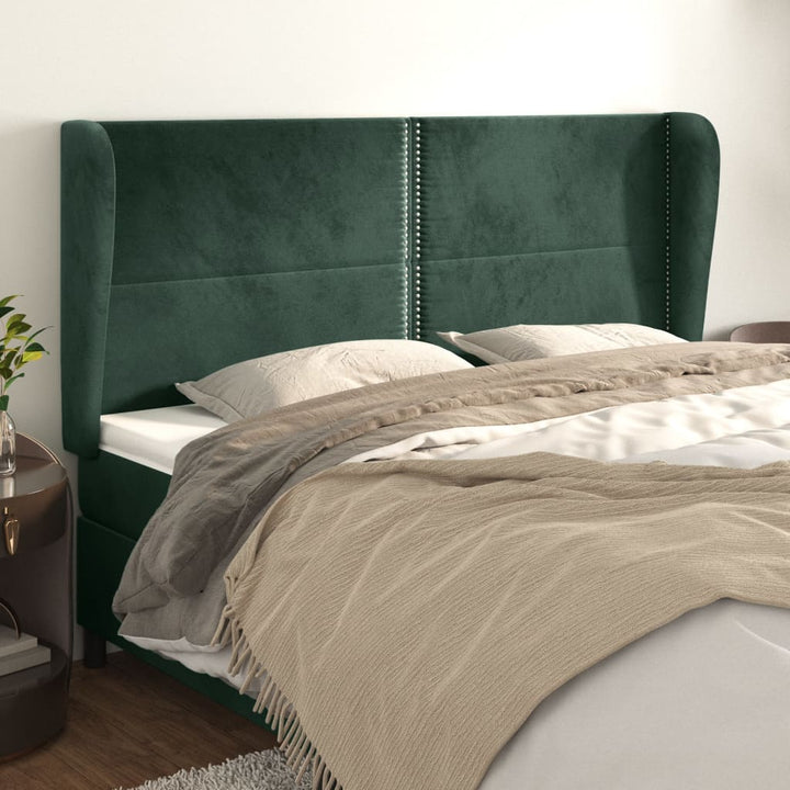 sengegavl med kanter 163x23x118/128 cm fløjl mørkegrøn