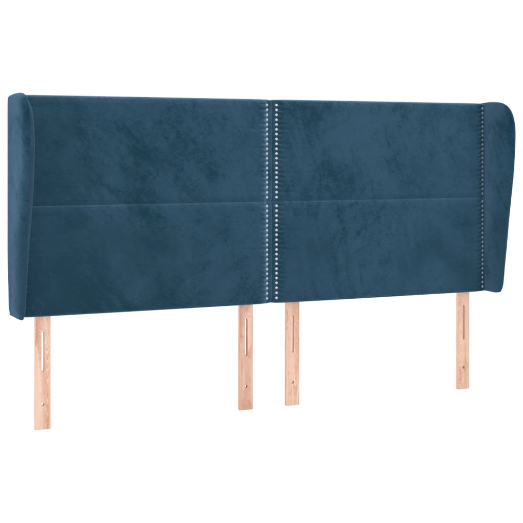 sengegavl med kanter 163x23x118/128 cm fløjl mørkeblå