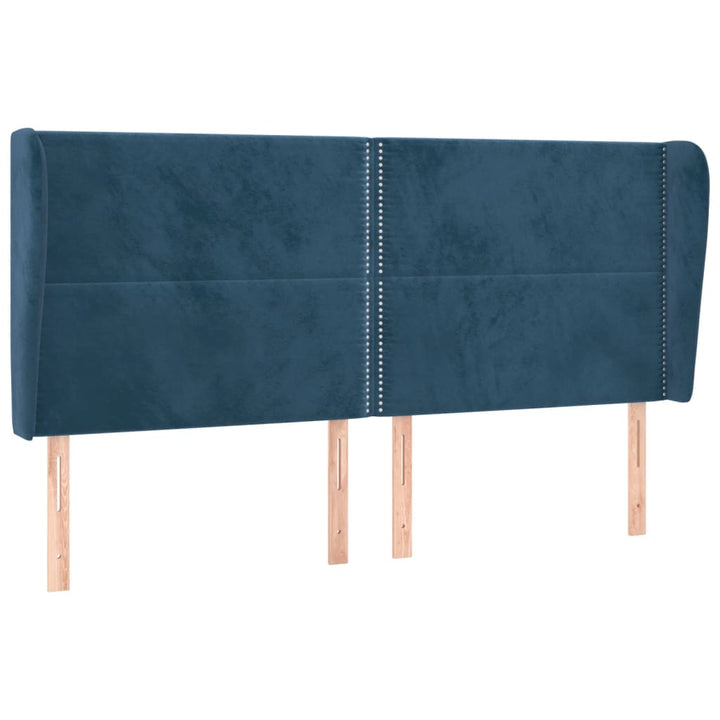 sengegavl med kanter 163x23x118/128 cm fløjl mørkeblå
