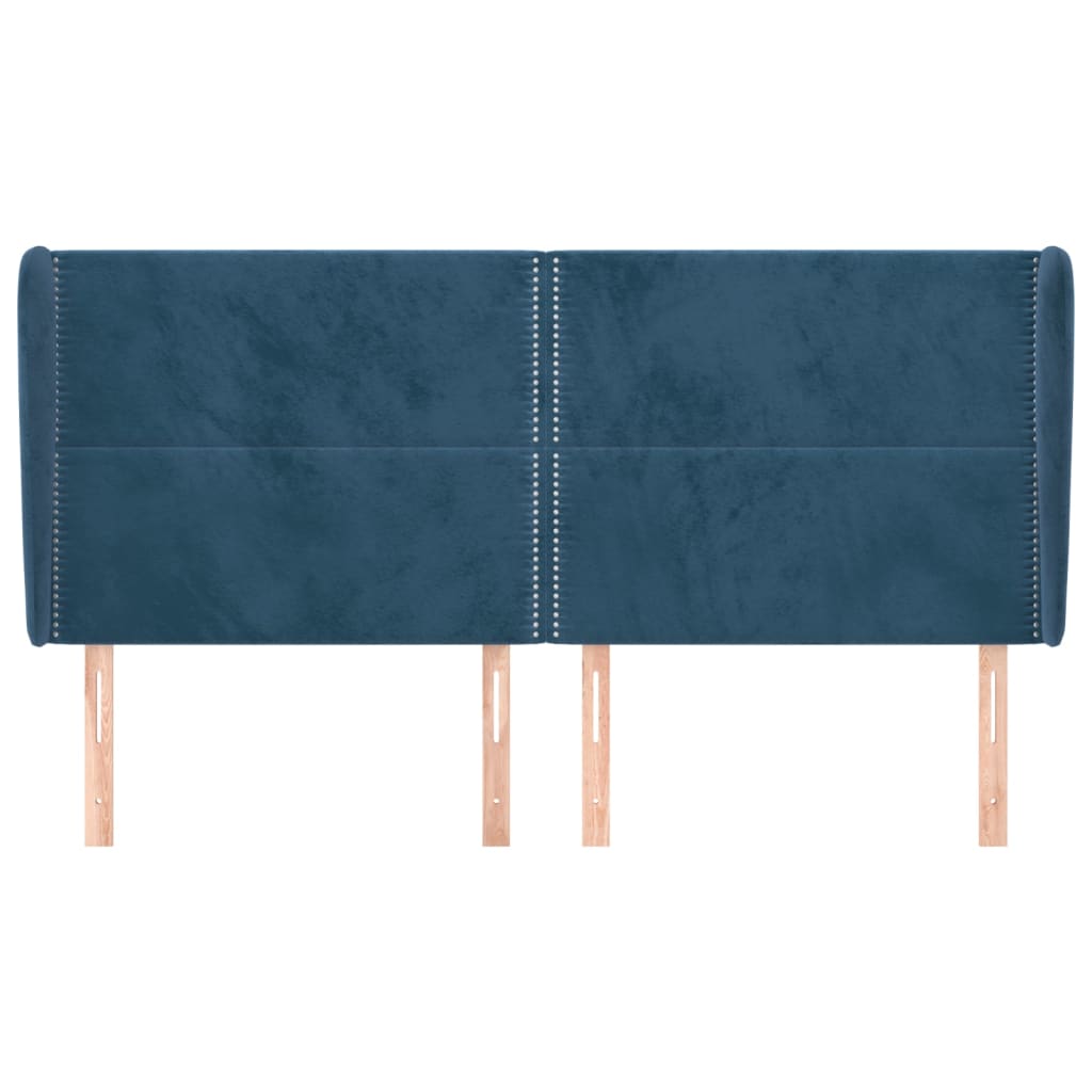 sengegavl med kanter 163x23x118/128 cm fløjl mørkeblå