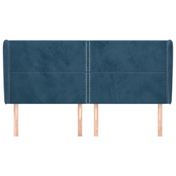 sengegavl med kanter 163x23x118/128 cm fløjl mørkeblå