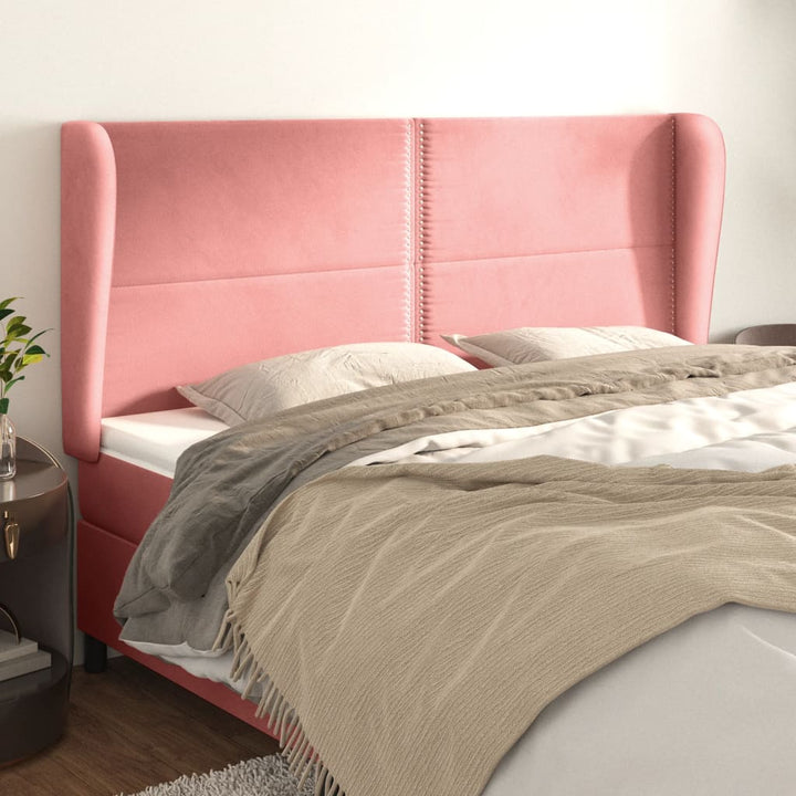 sengegavl med kanter 163x23x118/128 cm fløjl lyserød
