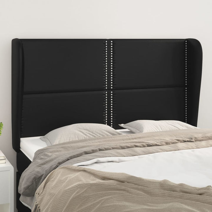 sengegavl med kanter 147x23x118/128 cm kunstlæder sort