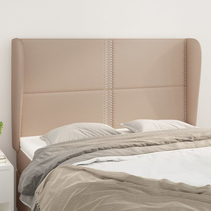 sengegavl med kanter 147x23x118/128 cm kunstlæder cappuccino
