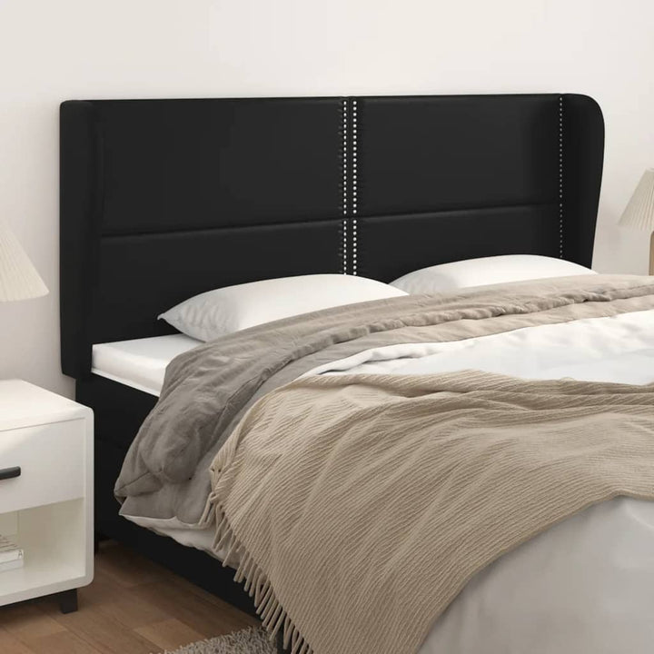 sengegavl med kanter 163x23x118/128 cm kunstlæder sort