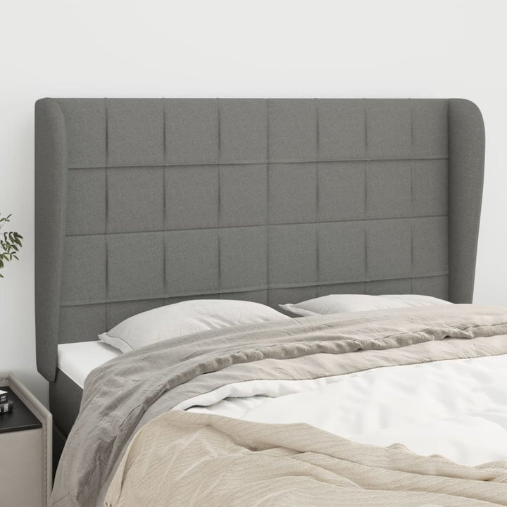 sengegavl med kanter 147x23x118/128 cm stof mørkegrå