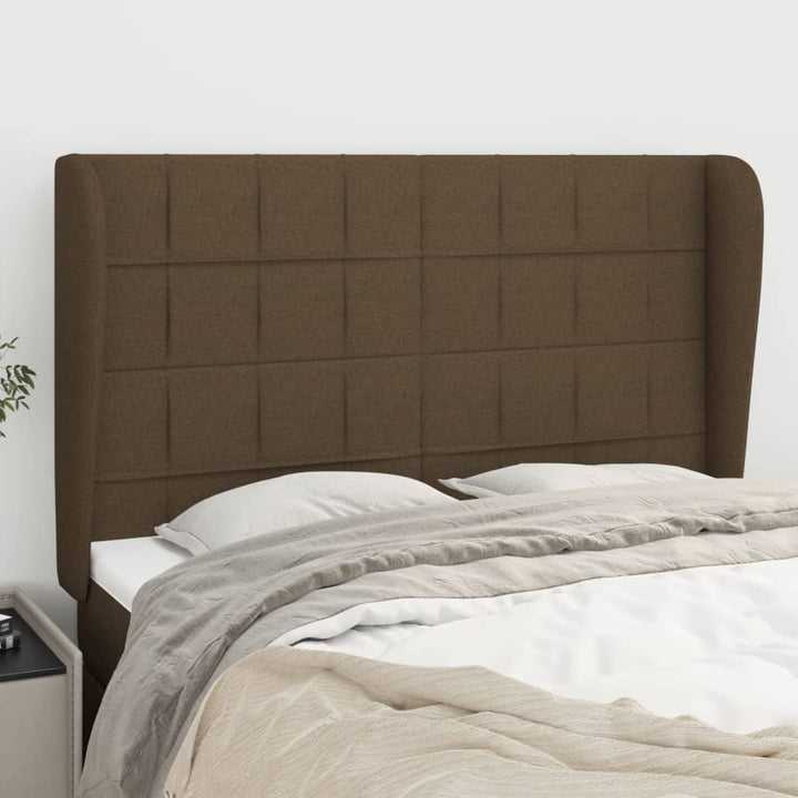 sengegavl med kanter 147x23x118/128 cm stof mørkebrun