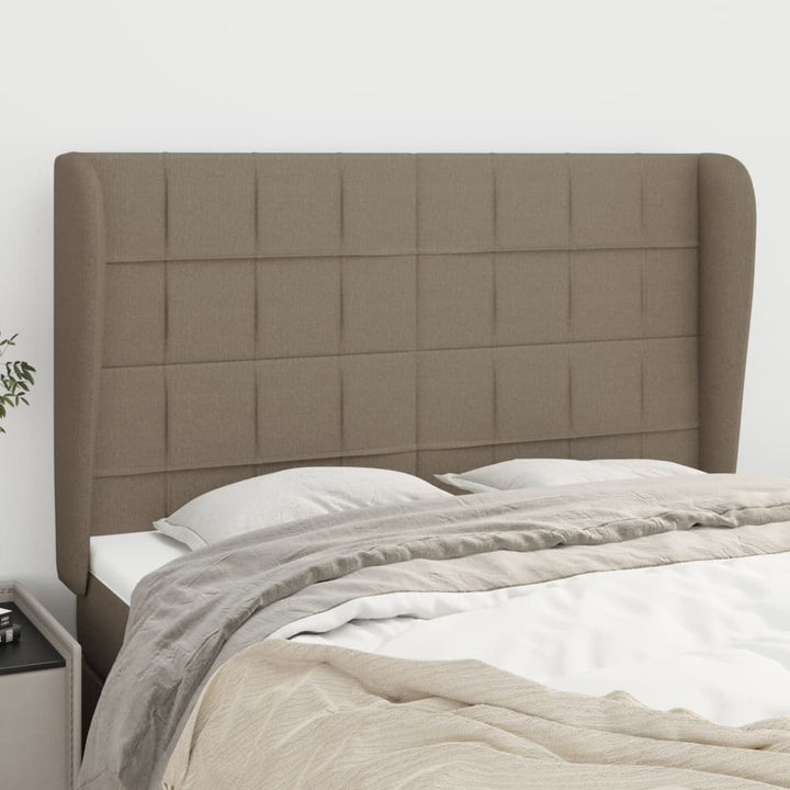 sengegavl med kanter 147x23x118/128 cm stof gråbrun