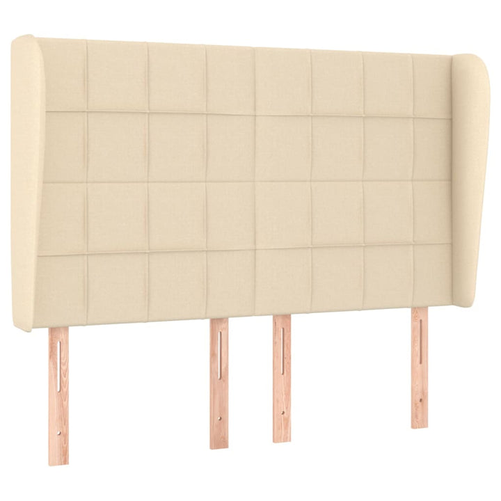 sengegavl med kanter 147x23x118/128 cm stof cremefarvet