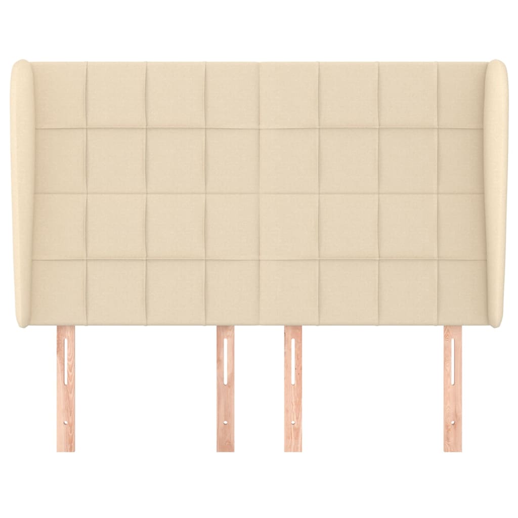 sengegavl med kanter 147x23x118/128 cm stof cremefarvet
