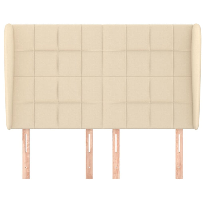sengegavl med kanter 147x23x118/128 cm stof cremefarvet
