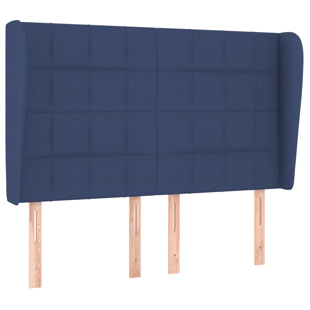 sengegavl med kanter 147x23x118/128 cm stof blå