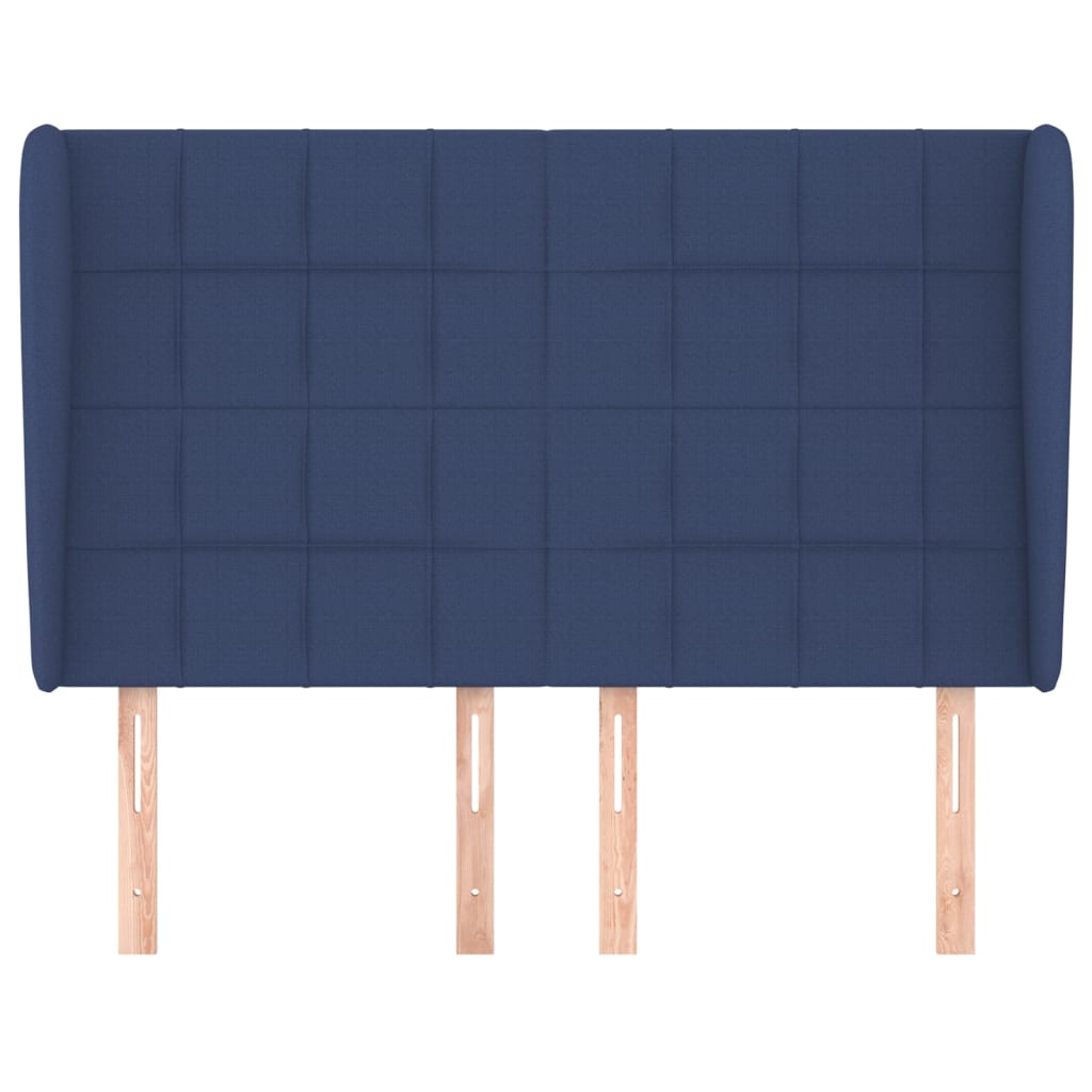 sengegavl med kanter 147x23x118/128 cm stof blå